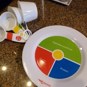 Nutritional eating plate and measuring cups